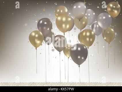 Palloncini oro e la caduta di coriandoli Immagine e Vettoriale - Alamy