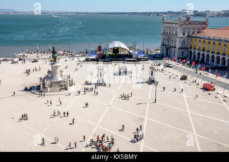 Lisbona Portogallo,Fiume Tagus,Baixa,Chiado,centro storico,Terreiro do Paco,Praca do Comercio,Piazza del Commercio,piazza pubblica,fronte mare,vista dall'alto,aeri Foto Stock