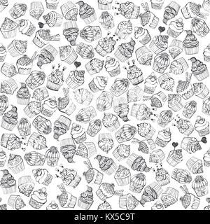 Modello senza giunture di mano il bozzetto tortini di stile. Illustrazione Vettoriale. Illustrazione Vettoriale