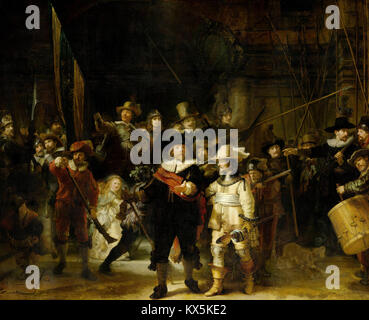 La guardia notturna o la milizia del capitano Frans divieto Cocq, 1642 Da Rembrandt Foto Stock