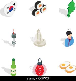 Corea del Sud degli elementi culturali icone Illustrazione Vettoriale