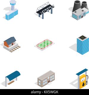 Città le icone degli elementi isometrica 3d style Illustrazione Vettoriale