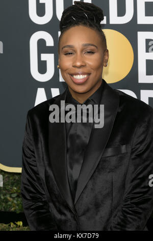 Los Angeles, Stati Uniti d'America. 08 gen 2018. Lena Waithe assiste il settantacinquesimo Annuale di Golden Globe Awards, Golden Globes, presso l'Hotel Beverly Hilton di Beverly Hills, Los Angeles, Stati Uniti d'America, il 07 gennaio 2018. · Nessun filo servizio · Credito: Hubert Boesl/dpa/Alamy Live News Foto Stock