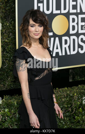 Los Angeles, Stati Uniti d'America. 08 gen 2018. Lena Headey assiste il settantacinquesimo Annuale di Golden Globe Awards, Golden Globes, presso l'Hotel Beverly Hilton di Beverly Hills, Los Angeles, Stati Uniti d'America, il 07 gennaio 2018. · Nessun filo servizio · Credito: Hubert Boesl/dpa/Alamy Live News Foto Stock