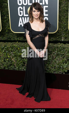 Los Angeles, Stati Uniti d'America. 08 gen 2018. Lena Headey assiste il settantacinquesimo Annuale di Golden Globe Awards, Golden Globes, presso l'Hotel Beverly Hilton di Beverly Hills, Los Angeles, Stati Uniti d'America, il 07 gennaio 2018. · Nessun filo servizio · Credito: Hubert Boesl/dpa/Alamy Live News Foto Stock