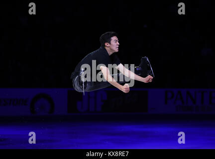 Nathan Chen pattini da ghiaccio durante il periodo di esposizioni le prestazioni prima di Olimpiadi in Corea 2018. Foto Stock