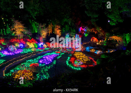 Colorate luci di vacanza ai Giardini Butchart per Natale. Foto Stock