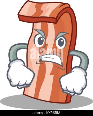 Arrabbiato bacon mascotte stile cartone animato Illustrazione Vettoriale