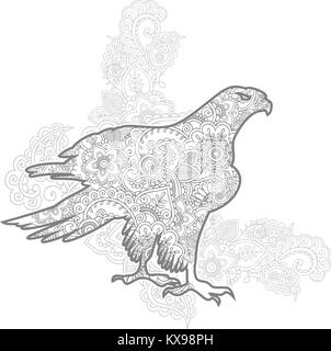 Disegnata a mano eagle doodle animale adulto paisley di rilascio stress pagina colorazione vettore zentangle Illustrazione Vettoriale