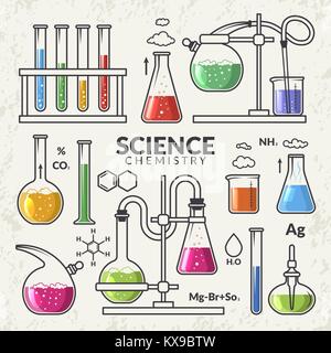 Vector set di icone su un tema scienza Illustrazione Vettoriale