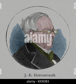 Juan Eugenio Hartzenbusch (1806-1880). Drammaturgo spagnolo. Incisione, 1883. Foto Stock