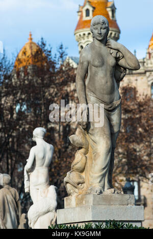 Viste da Plaza Catalunya a Casa Rocamora sul Passeig de Gracia, Barcellona, in Catalogna, Spagna. Foto Stock