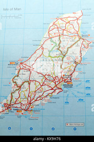 Mappa stradale dell'Isola di Man Foto Stock