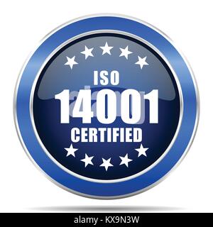 Iso 14001 icona vettore. Design moderno di colore blu metallizzato argento lucido e web mobile pulsante applicazioni in eps 10 Illustrazione Vettoriale