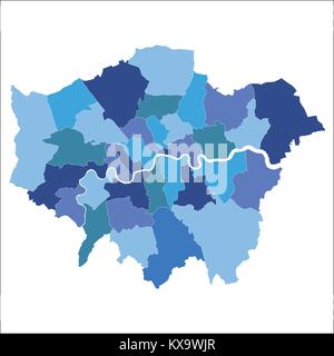 Greater London mappa che mostra tutti i comuni Illustrazione Vettoriale