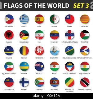 Tutte le bandiere del mondo set 3 . Cerchio e design concavo . Illustrazione Vettoriale