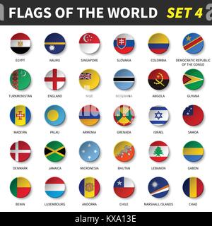 Tutte le bandiere del mondo set 4 . Cerchio e design concavo . Illustrazione Vettoriale