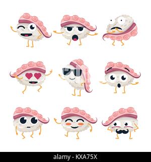 Funny sushi - vettore isolato cartoon emoticon Illustrazione Vettoriale