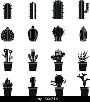 Cactus diversi set di icone, stile semplice Illustrazione Vettoriale