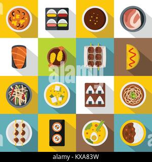 Japan food set di icone di stile di Piana Illustrazione Vettoriale