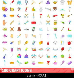 100 craft set di icone, stile cartoon Illustrazione Vettoriale