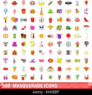 100 masquerade set di icone, stile cartoon Illustrazione Vettoriale