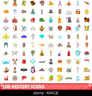 100 storia set di icone, stile cartoon Illustrazione Vettoriale