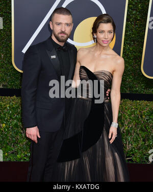 Justin Timberlake e Jessica Biel assiste il settantacinquesimo Annuale di Golden Globe Awards cerimonia presso il Beverly Hilton Hotel di Beverly Hills. CA. Gennaio del 2018 Foto Stock