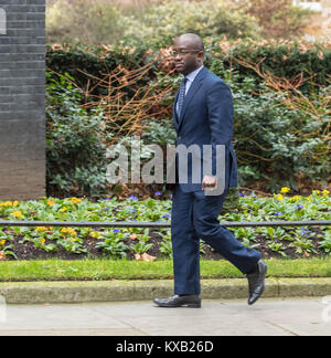 Londra, Regno Unito. 9 gennaio 2018, Sam Gyimah arriva a Downing Street per essere nominato ministro Università Credito: Ian Davidson/Alamy Live News Foto Stock