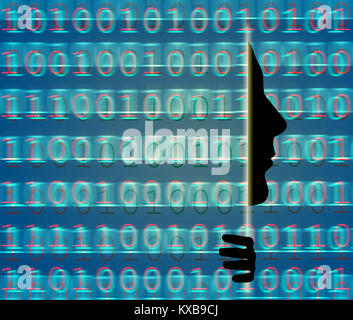 Sicurezza web con il codice binario e il profilo umano Foto Stock