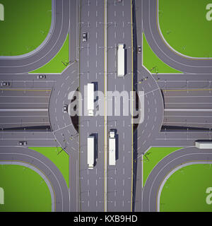 Road cerchio intersezione vista dall'alto. Il rendering 3D Foto Stock