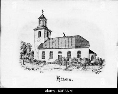 La chiesa di Hössna è una chiesa svedese ad est di Ulricehamn nella contea di Västra Götaland, appartenente alla parrocchia di Hössna nella diocesi di Skara. L'attuale edificio fu eretto nel 1839 in stile Impero, sostituendo una chiesa medievale più piccola la cui sacrestia rimane nel cimitero. Foto Stock