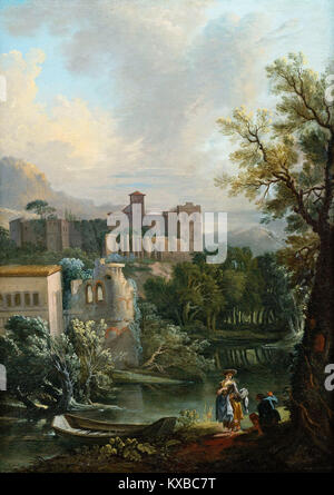 Jean-Baptiste Lallemand - Paysage fluviali d'été avec des accessoires de figurine galantes Foto Stock