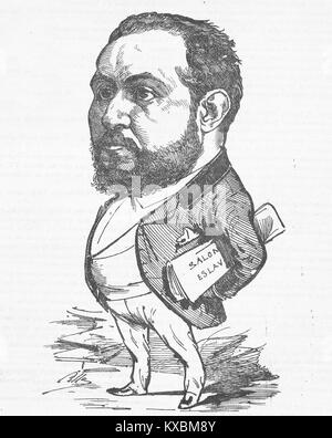 Un'illustrazione dal numero del 18 maggio 1884 di Madrid Cómico di Calixto Navarro, che rappresenta l'arte satirica spagnola e il commento sociale del XIX secolo. Foto Stock