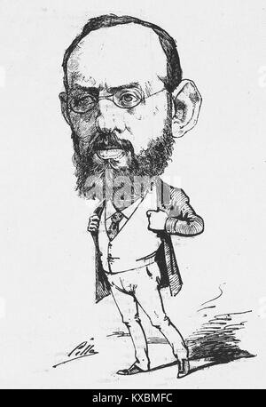 Un'illustrazione del 1884 della rivista satirica spagnola Madrid Cómico di Manuel Ossorio y Bernard, raffigurante un commento sociale o politico tipico dello stile della pubblicazione. Foto Stock