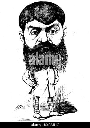 Questa immagine, tratta dalla pubblicazione *Madrid Cómico* del 17 aprile 1885, mostra un'illustrazione di Casto Plasencia. Riflette l'arte satirica della Spagna del XIX secolo e i temi politici del periodo. Foto Stock