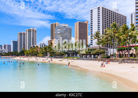 Honolulu, Hawaii. La spiaggia di Waikiki a Honolulu. Foto Stock