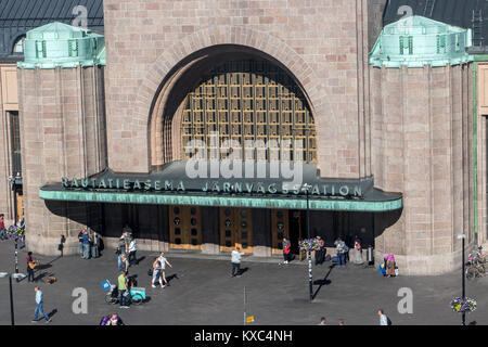 Finlandia, Helsinki, Giu 02 2017, ingresso alla stazione ferroviaria principale di Helsinki (Helsingin Rautatieasema), Finlandia. Foto Stock