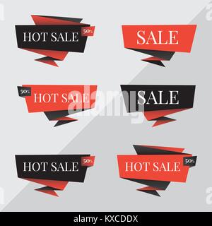 Origami fumetti. Origami banner vettore per venerdì nero vendita design. Set di rosso e di Sconto promozione banner, Venerdì nero vendita banner. Illustrazione Vettoriale