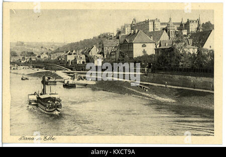 21486-Pirna-1920-Blick zum Sonnenstein - Elba mit Dampfer-Brück & Sohn Kunstverlag Foto Stock