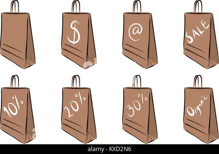 Disegnata a mano borse per lo shopping, vettore Illustrazione Vettoriale