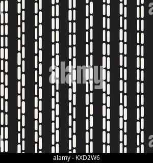 Bianco e nero arrotondato irregolari linee tratteggiate Pattern. Moderno vettore astratto sfondo senza giunture. Rettangolo elegante mosaico strisce Illustrazione Vettoriale