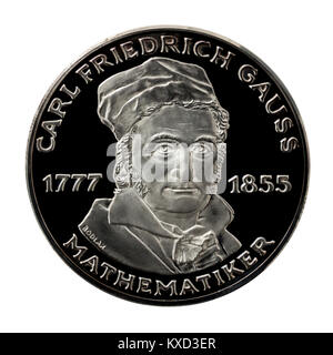 99,9% Prova Silver Medallion con Johann Carl Friedrich Gauss (1777-1855), il celebre matematico tedesco. Foto Stock