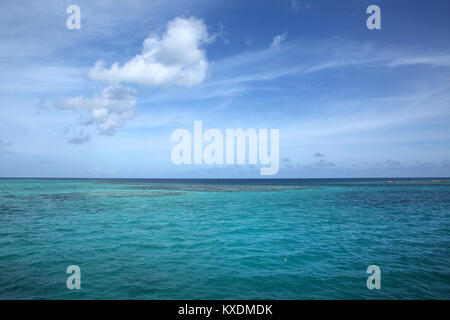 Bella tropical ocean view con acqua turquiose & blue sky, Antigua, dei Caraibi. Con copia spazio. Foto Stock