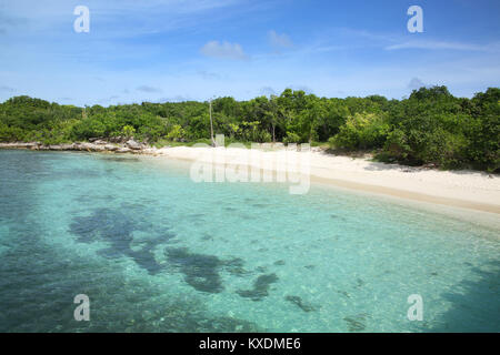 Bella spiaggia tropicale con turquiose sea & sabbia dorata sulla Green Island, Antigua, dei Caraibi. Foto Stock