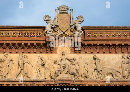 Dettaglio del Arc de Triomf, arco trionfale,in Passeig Lluis Companys, Barcellona, in Catalogna, Spagna. Foto Stock