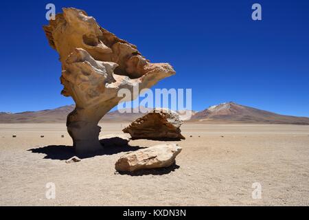 Formazione di roccia Arbol de Piedra, struttura in pietra, Reserva Nacional de fauna Andina Eduardo Abaroa, Altiplano, Sur Lípez, Bolivia Foto Stock