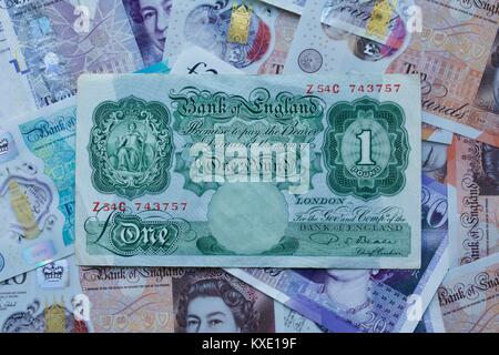 Anni Cinquanta Bank of England green £1 una sterlina banconota Foto Stock