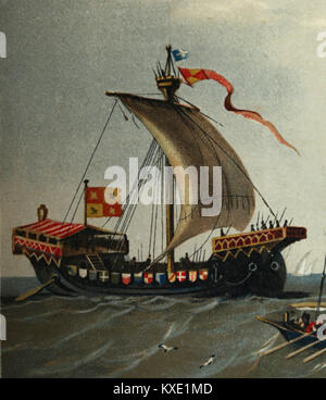 La mezza età. Cog (nave). Xi-XII secolo. illustrazione, 1879. Colore. L'Europa. Foto Stock