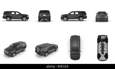 4x4 auto suv rende impostato da diverse angolazioni su bianco. 3D illustrazione Foto Stock